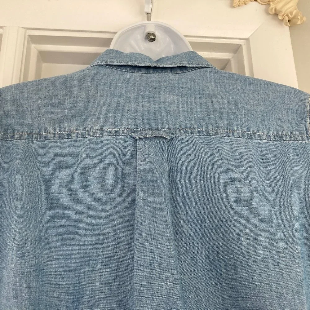 J Crew  Vintage Long Sleeve Denim Look Button Down Dress With Leather Belt   OOP